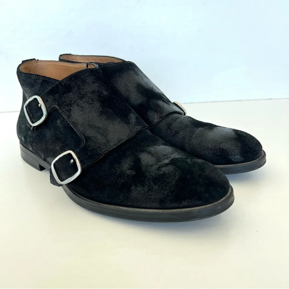 JIMMY CHOO Men Black Double Monk Strap Waxed Suede Leather Chukka Boots Sz 42 - Picture 3 of 16
